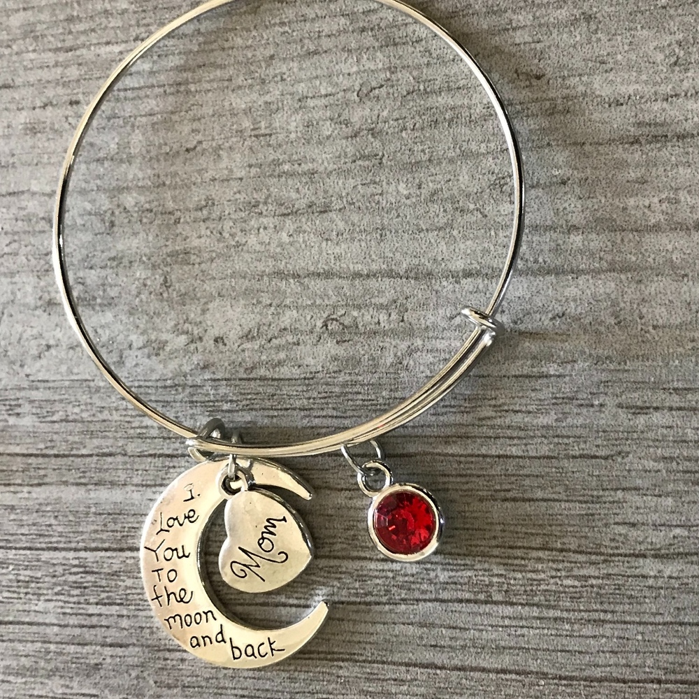 Mom Love You to the Moon Birthstone Charm Bracelet